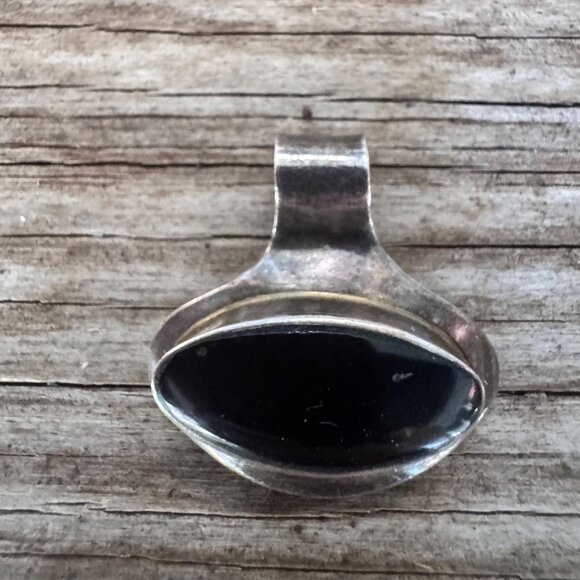 Plata Jewelry - Plata 950 & 18K 750 Mixed Metal Pendant Enhancer Black Onyx/Obsidian Cabochon